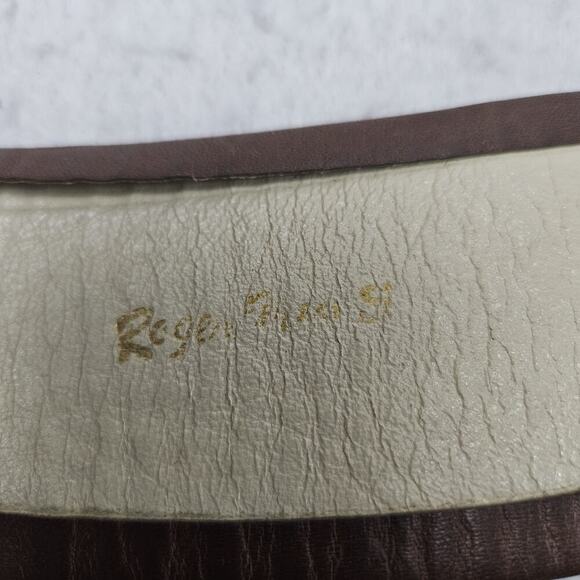 Vintage Brown Leather Waist Belt Size 26 Gold Buckle Roger Van S Classic‎ Clover - Picture 9 of 9